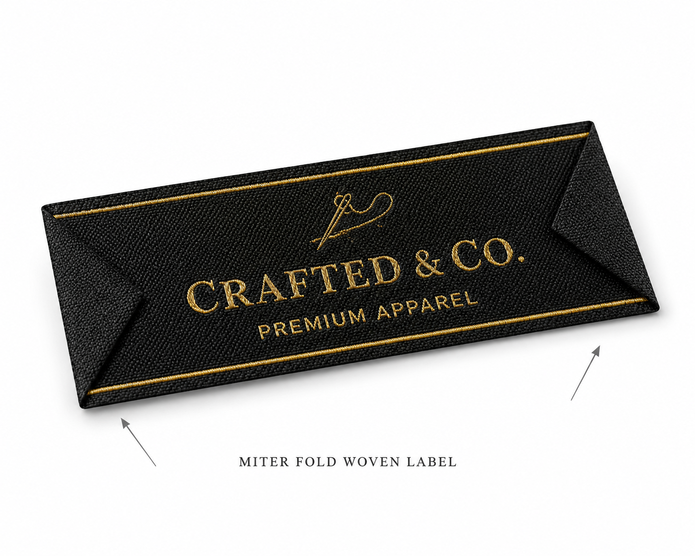 miter fold custom woven label