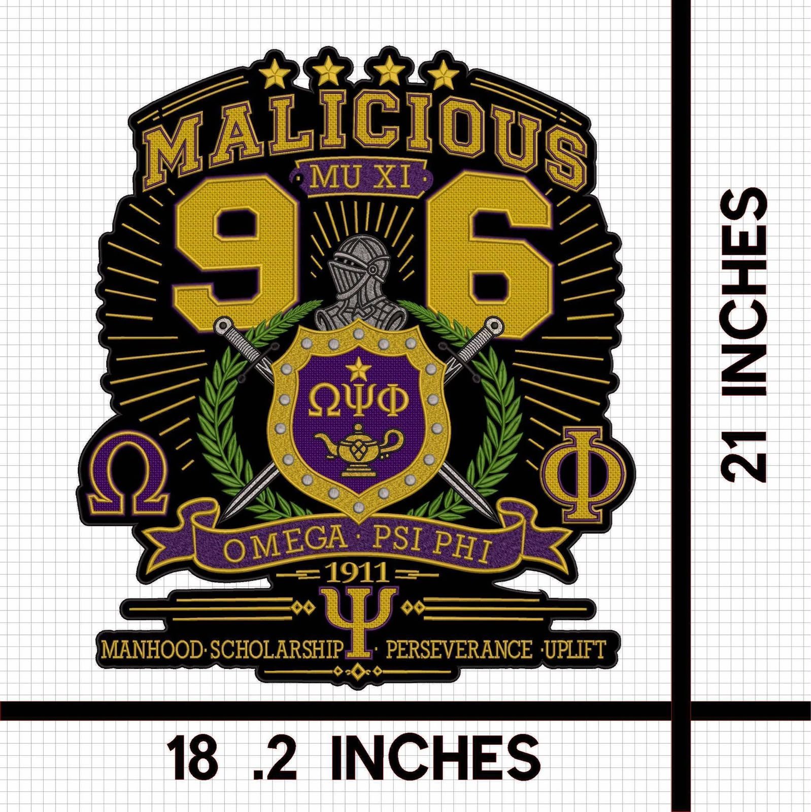 AI patch design digital mockup Omega Psi Phi varsity jacket